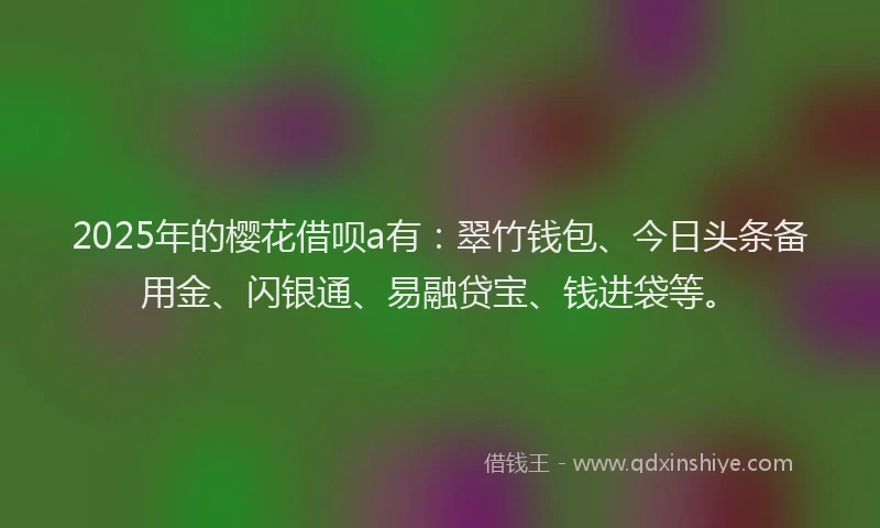 2025年的樱花借呗a有：翠竹钱包、今日头条备用金、闪银通、易融贷宝、钱进袋等。
