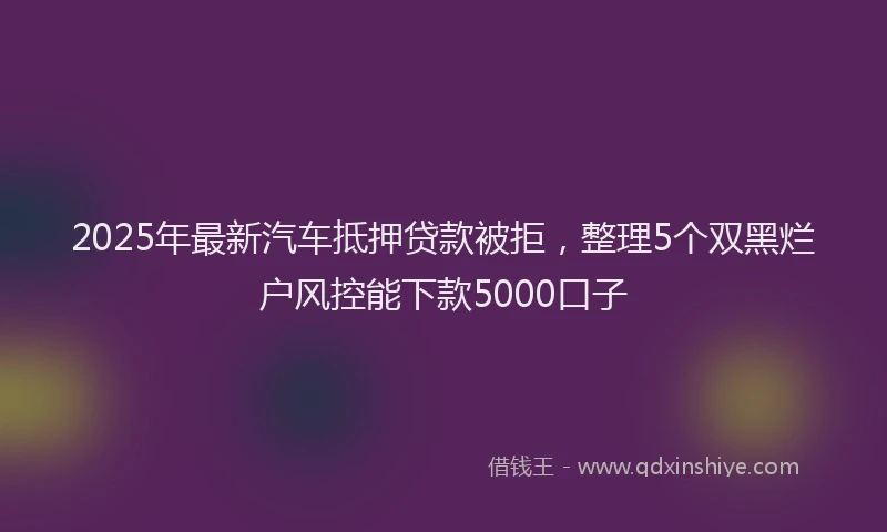 2025年最新汽车抵押贷款被拒，整理5个双黑烂户风控能下款5000口子