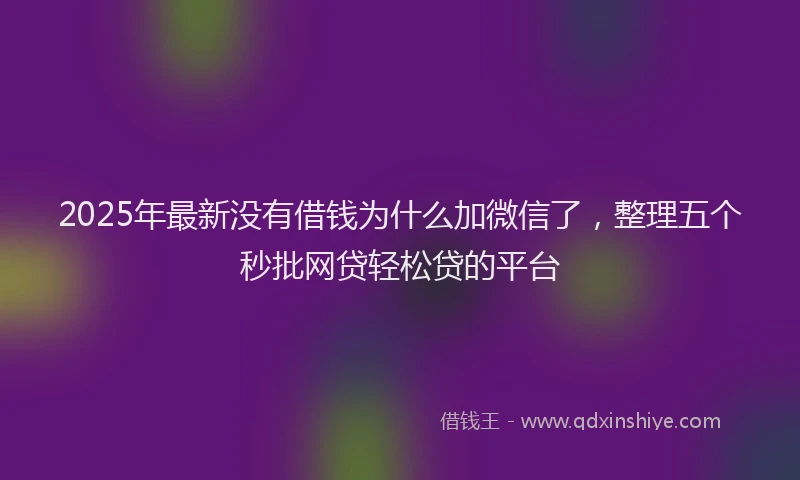 2025年最新没有借钱为什么加微信了，整理五个秒批网贷轻松贷的平台