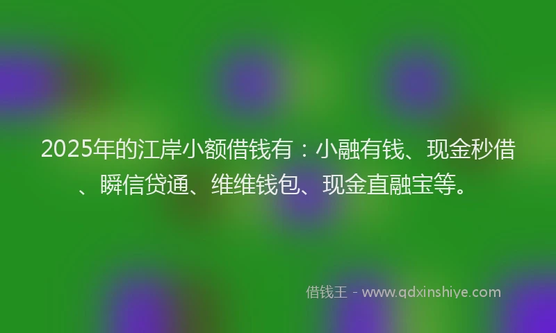 2025年的江岸小额借钱有：小融有钱、现金秒借、瞬信贷通、维维钱包、现金直融宝等。