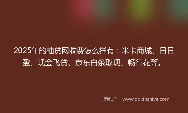 2025年的柚贷网收费怎么样有：米卡商城、日日盈、现金飞贷、京东白条取现、畅行花等。