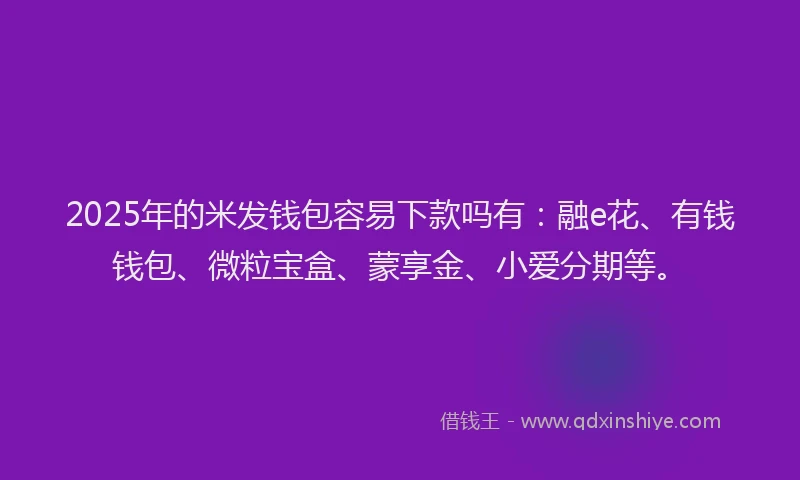2025年的米发钱包容易下款吗有：融e花、有钱钱包、微粒宝盒、蒙享金、小爱分期等。