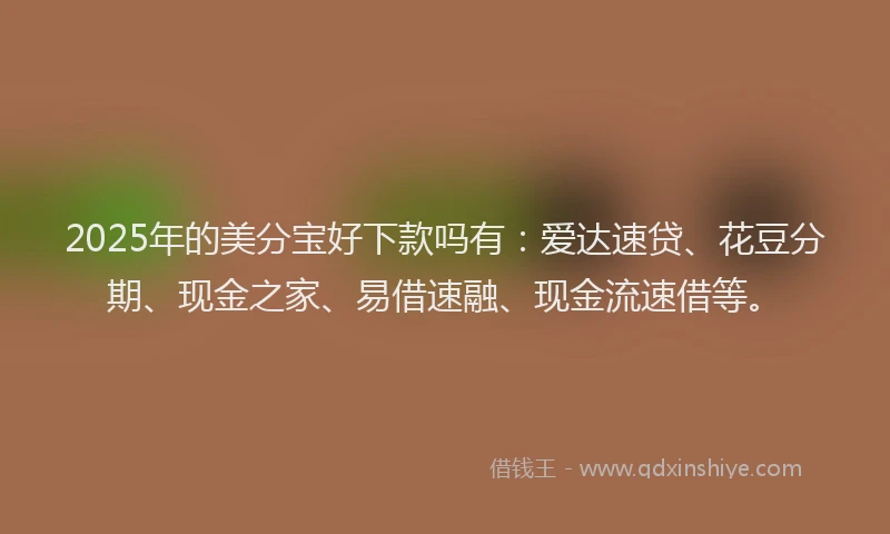 2025年的美分宝好下款吗有：爱达速贷、花豆分期、现金之家、易借速融、现金流速借等。
