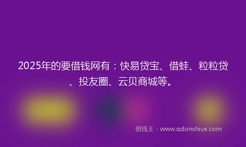 2025年的要借钱网有：快易贷宝、借蛙、粒粒贷、投友圈、云贝商城等。