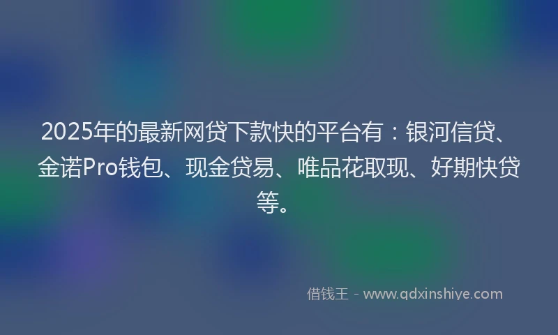 2025年的最新网贷下款快的平台有：银河信贷、金诺Pro钱包、现金贷易、唯品花取现、好期快贷等。
