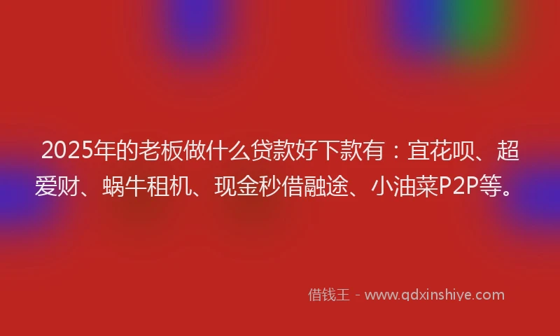 2025年的老板做什么贷款好下款有：宜花呗、超爱财、蜗牛租机、现金秒借融途、小油菜P2P等。