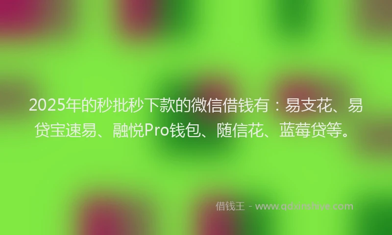 2025年的秒批秒下款的微信借钱有：易支花、易贷宝速易、融悦Pro钱包、随信花、蓝莓贷等。