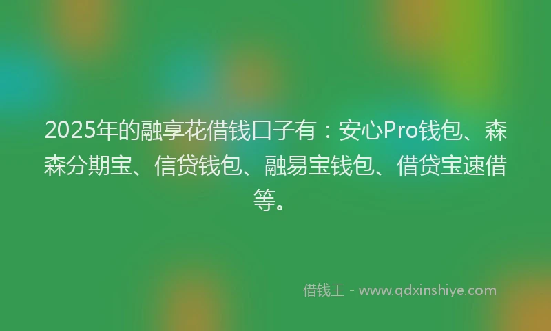 2025年的融享花借钱口子有：安心Pro钱包、森森分期宝、信贷钱包、融易宝钱包、借贷宝速借等。
