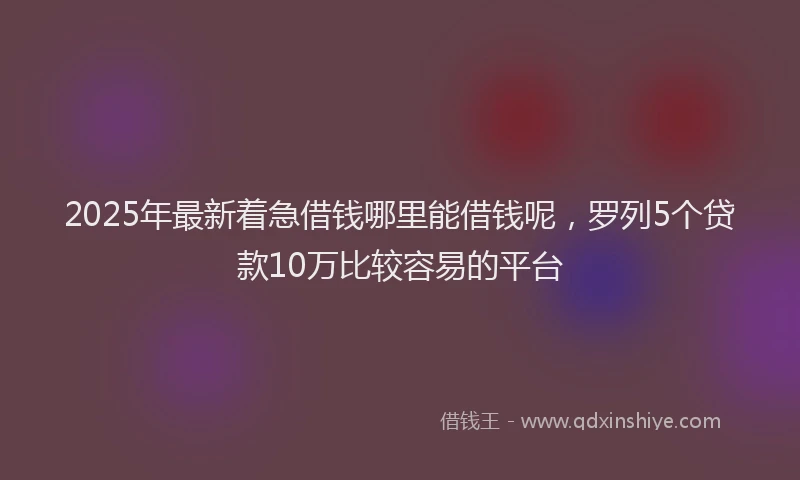 2025年最新着急借钱哪里能借钱呢，罗列5个贷款10万比较容易的平台