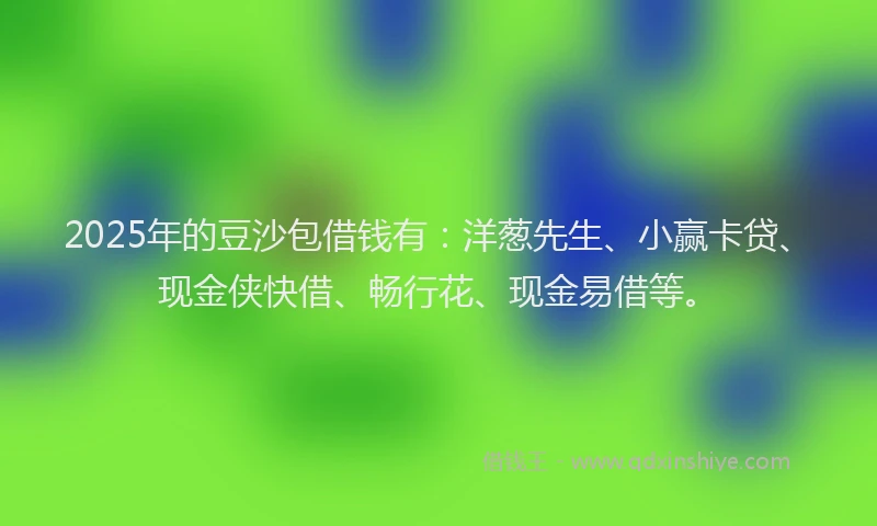 2025年的豆沙包借钱有：洋葱先生、小赢卡贷、现金侠快借、畅行花、现金易借等。