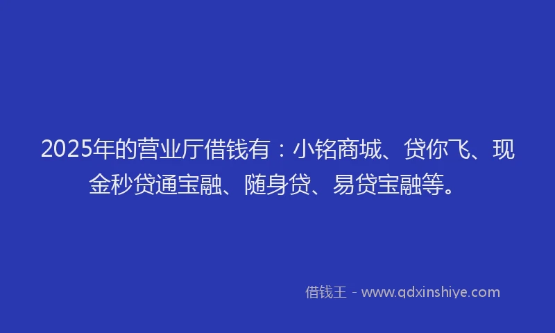 2025年的营业厅借钱有：小铭商城、贷你飞、现金秒贷通宝融、随身贷、易贷宝融等。