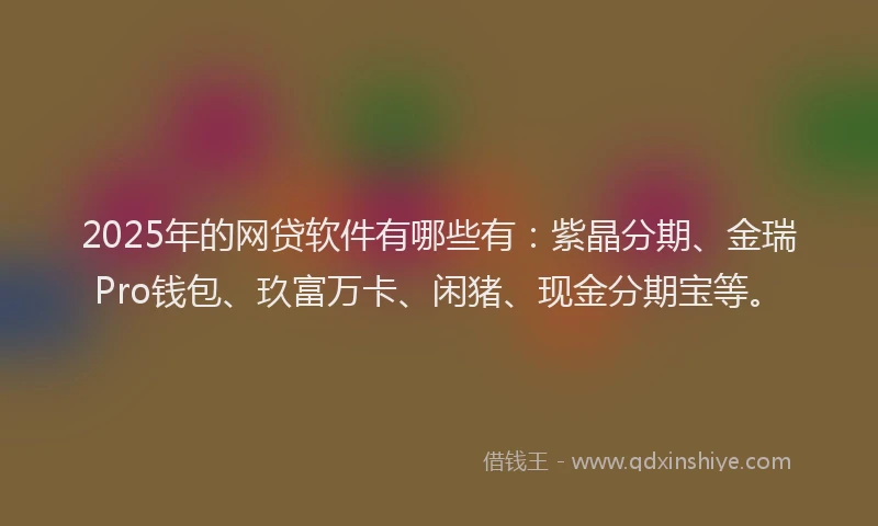 2025年的网贷软件有哪些有：紫晶分期、金瑞Pro钱包、玖富万卡、闲猪、现金分期宝等。