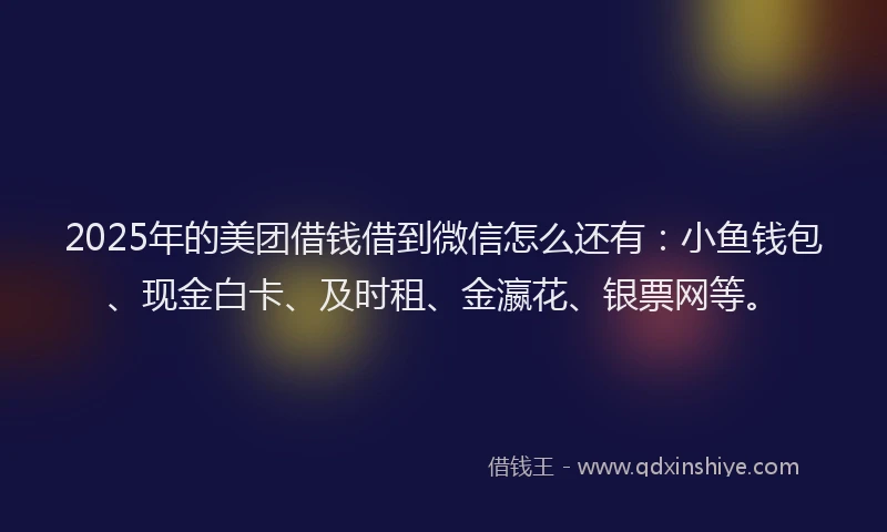 2025年的美团借钱借到微信怎么还有：小鱼钱包、现金白卡、及时租、金瀛花、银票网等。