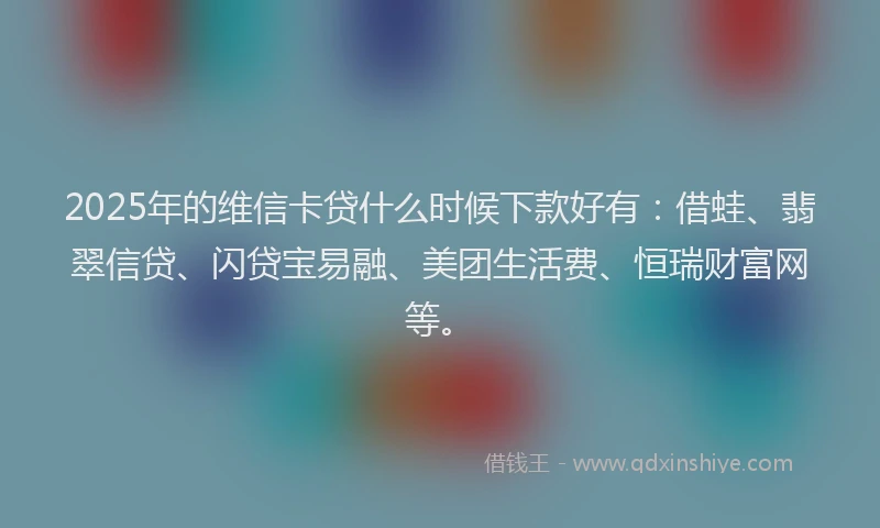 2025年的维信卡贷什么时候下款好有：借蛙、翡翠信贷、闪贷宝易融、美团生活费、恒瑞财富网等。