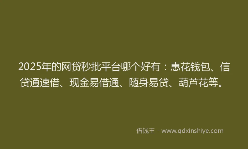 2025年的网贷秒批平台哪个好有：惠花钱包、信贷通速借、现金易借通、随身易贷、葫芦花等。