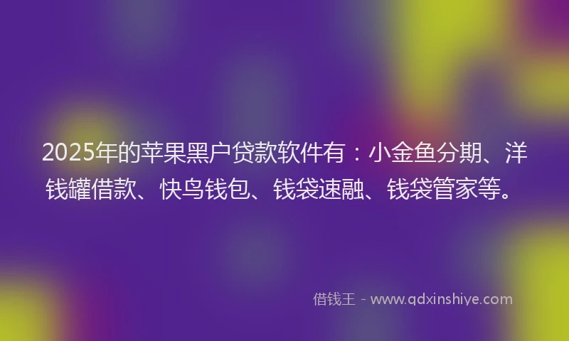 2025年的苹果黑户贷款软件有：小金鱼分期、洋钱罐借款、快鸟钱包、钱袋速融、钱袋管家等。