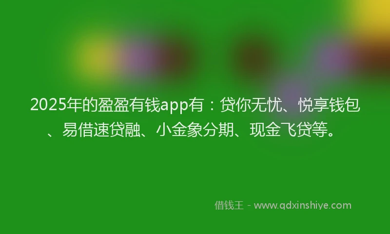 2025年的盈盈有钱app有：贷你无忧、悦享钱包、易借速贷融、小金象分期、现金飞贷等。