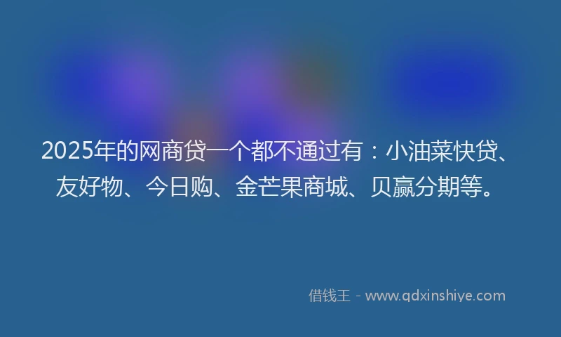 2025年的网商贷一个都不通过有：小油菜快贷、友好物、今日购、金芒果商城、贝赢分期等。