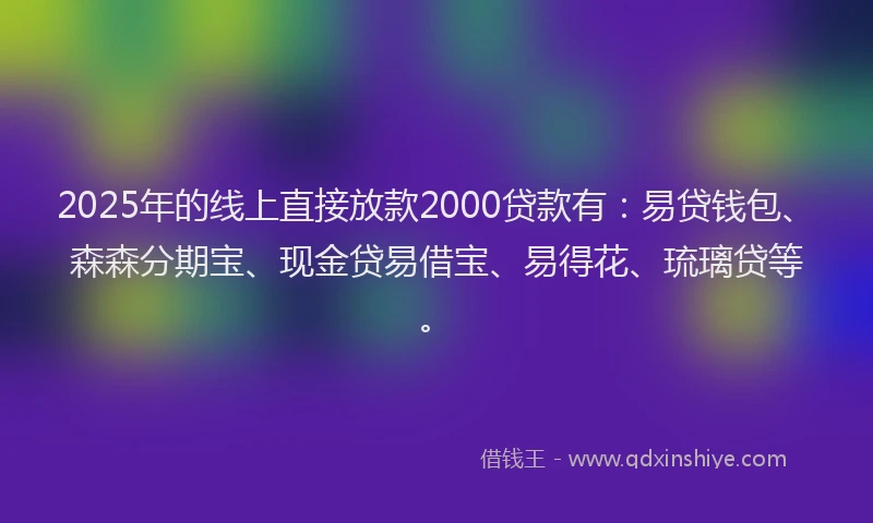 2025年的线上直接放款2000贷款有：易贷钱包、森森分期宝、现金贷易借宝、易得花、琉璃贷等。