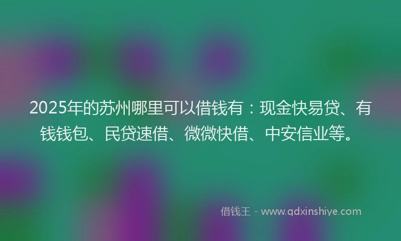 2025年的苏州哪里可以借钱有：现金快易贷、有钱钱包、民贷速借、微微快借、中安信业等。