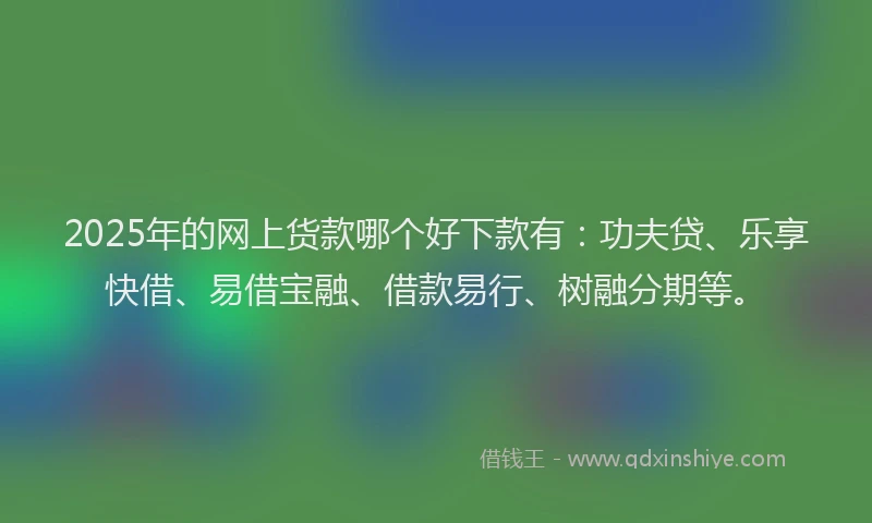 2025年的网上货款哪个好下款有：功夫贷、乐享快借、易借宝融、借款易行、树融分期等。