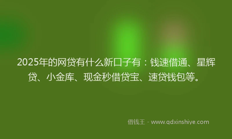 2025年的网贷有什么新口子有：钱速借通、星辉贷、小金库、现金秒借贷宝、速贷钱包等。