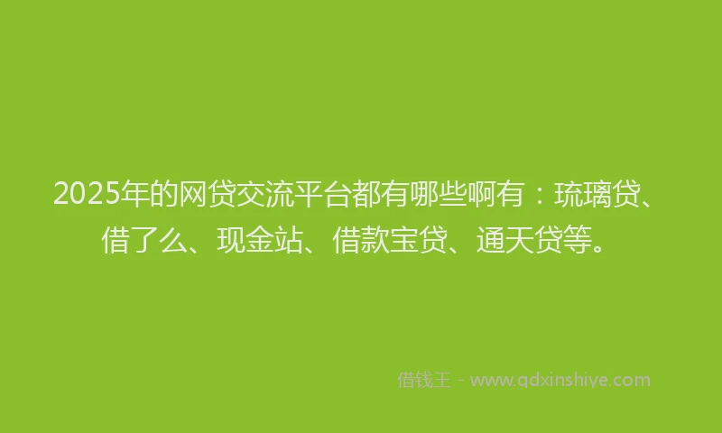 2025年的网贷交流平台都有哪些啊有：琉璃贷、借了么、现金站、借款宝贷、通天贷等。