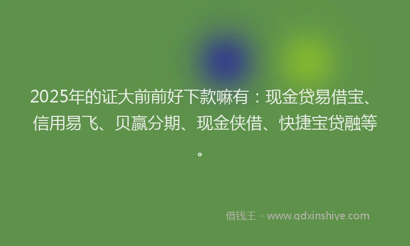 2025年的证大前前好下款嘛有：现金贷易借宝、信用易飞、贝赢分期、现金侠借、快捷宝贷融等。
