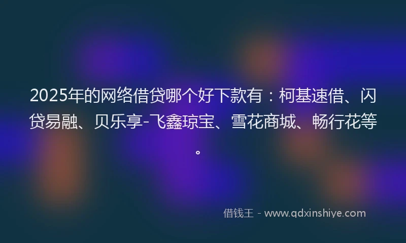 2025年的网络借贷哪个好下款有：柯基速借、闪贷易融、贝乐享-飞鑫琼宝、雪花商城、畅行花等。