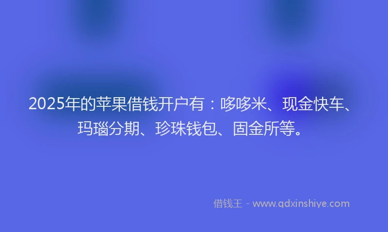 2025年的苹果借钱开户有：哆哆米、现金快车、玛瑙分期、珍珠钱包、固金所等。