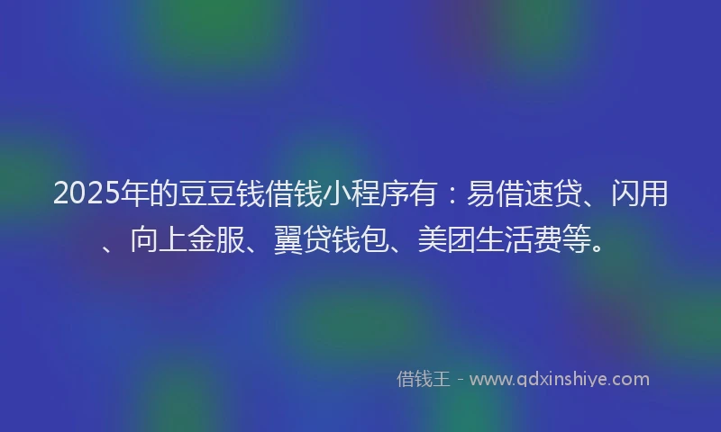 2025年的豆豆钱借钱小程序有：易借速贷、闪用、向上金服、翼贷钱包、美团生活费等。