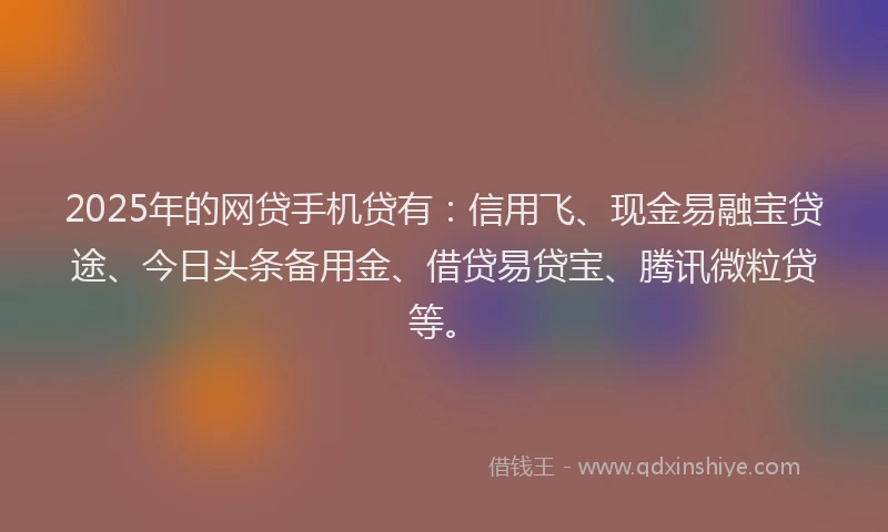 2025年的网贷手机贷有：信用飞、现金易融宝贷途、今日头条备用金、借贷易贷宝、腾讯微粒贷等。