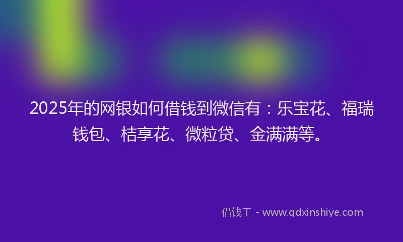 2025年的网银如何借钱到微信有：乐宝花、福瑞钱包、桔享花、微粒贷、金满满等。