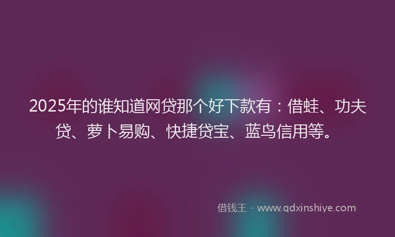 2025年的谁知道网贷那个好下款有：借蛙、功夫贷、萝卜易购、快捷贷宝、蓝鸟信用等。