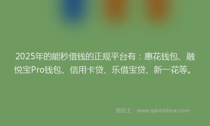 2025年的能秒借钱的正规平台有：惠花钱包、融悦宝Pro钱包、信用卡贷、乐借宝贷、新一花等。
