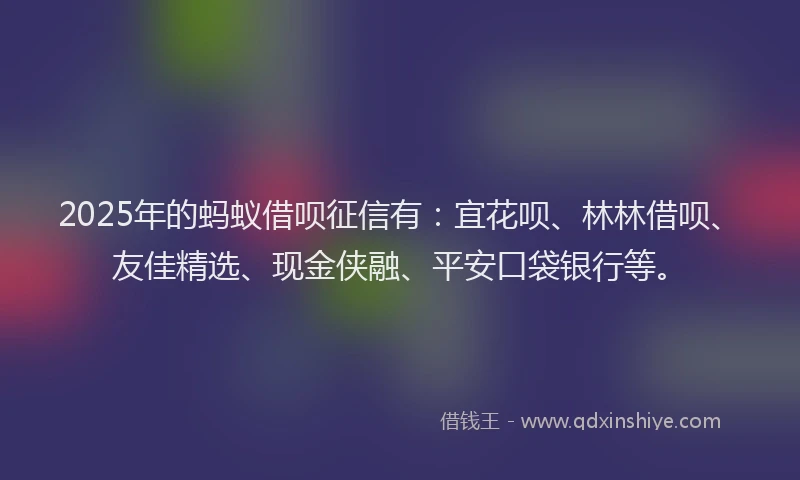 2025年的蚂蚁借呗征信有：宜花呗、林林借呗、友佳精选、现金侠融、平安口袋银行等。