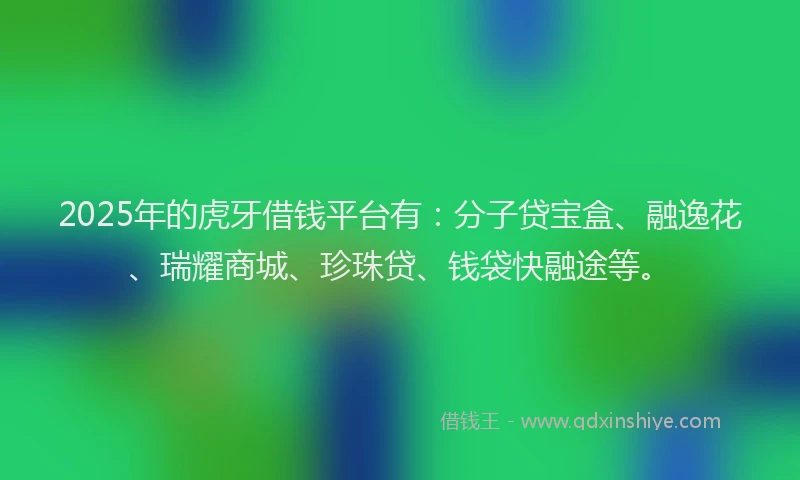 2025年的虎牙借钱平台有：分子贷宝盒、融逸花、瑞耀商城、珍珠贷、钱袋快融途等。
