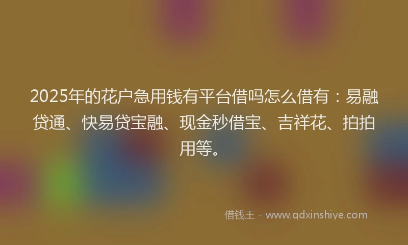 2025年的花户急用钱有平台借吗怎么借有：易融贷通、快易贷宝融、现金秒借宝、吉祥花、拍拍用等。
