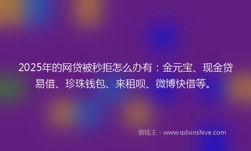 2025年的网贷被秒拒怎么办有：金元宝、现金贷易借、珍珠钱包、来租呗、微博快借等。
