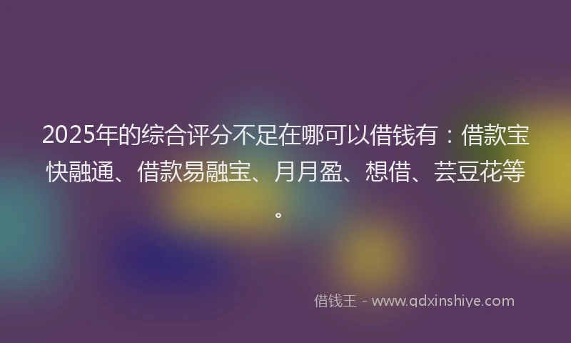 2025年的综合评分不足在哪可以借钱有：借款宝快融通、借款易融宝、月月盈、想借、芸豆花等。