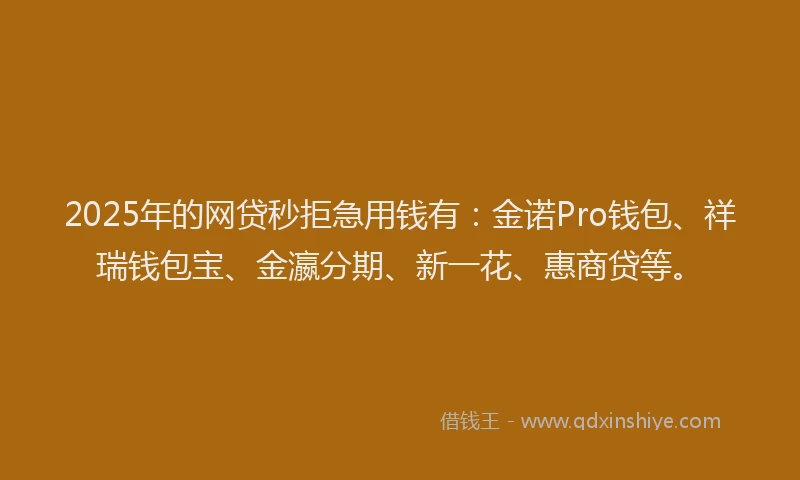 2025年的网贷秒拒急用钱有：金诺Pro钱包、祥瑞钱包宝、金瀛分期、新一花、惠商贷等。