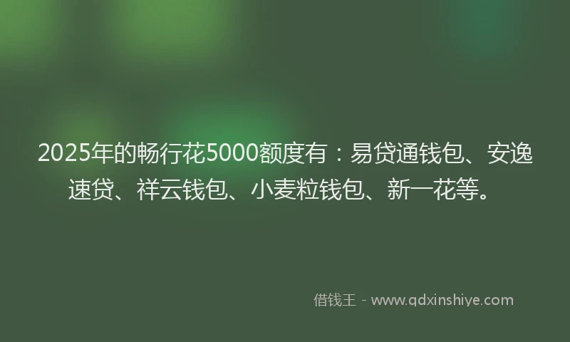 2025年的畅行花5000额度有：易贷通钱包、安逸速贷、祥云钱包、小麦粒钱包、新一花等。