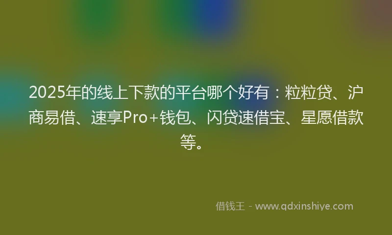 2025年的线上下款的平台哪个好有：粒粒贷、沪商易借、速享Pro+钱包、闪贷速借宝、星愿借款等。