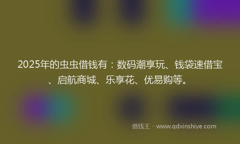 2025年的虫虫借钱有：数码潮享玩、钱袋速借宝、启航商城、乐享花、优易购等。