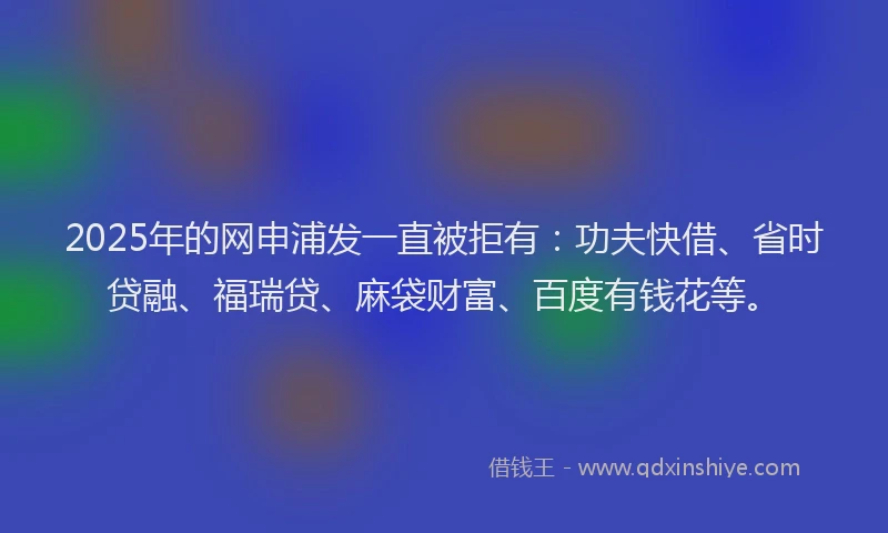 2025年的网申浦发一直被拒有：功夫快借、省时贷融、福瑞贷、麻袋财富、百度有钱花等。