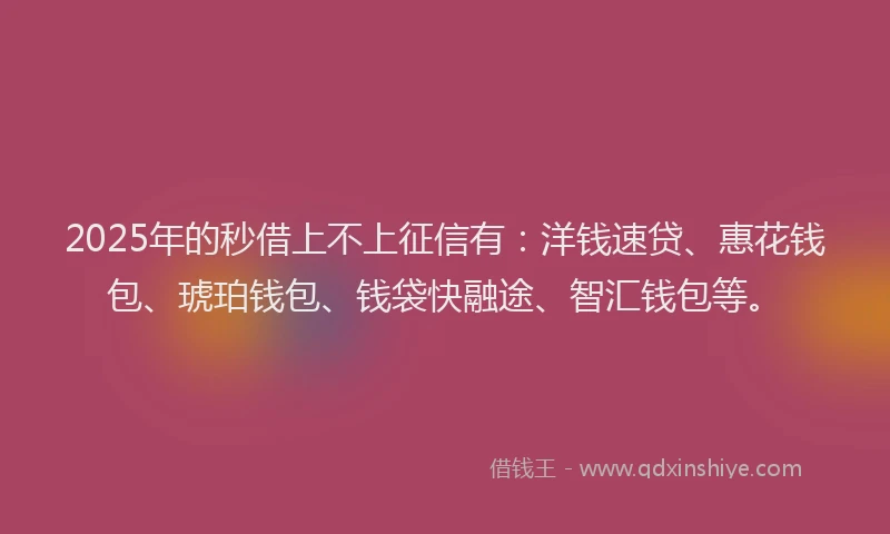 2025年的秒借上不上征信有：洋钱速贷、惠花钱包、琥珀钱包、钱袋快融途、智汇钱包等。