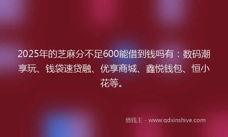 2025年的芝麻分不足600能借到钱吗有：数码潮享玩、钱袋速贷融、优享商城、鑫悦钱包、恒小花等。
