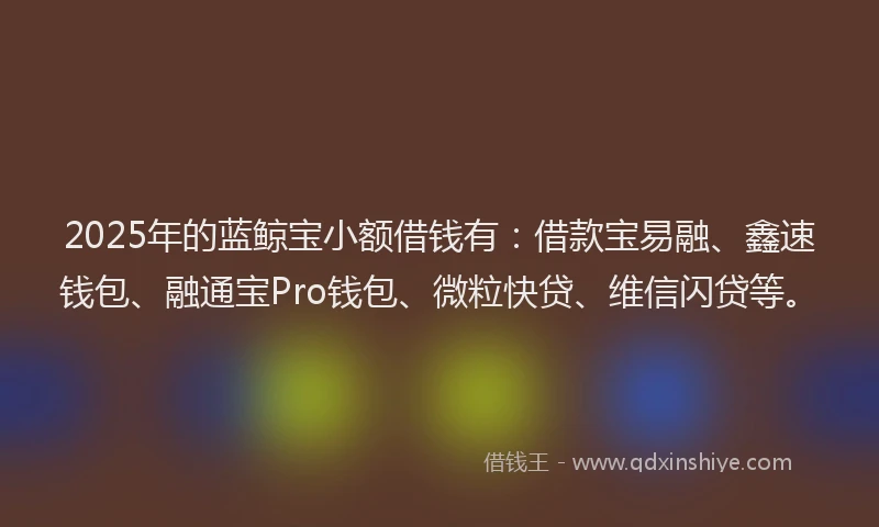 2025年的蓝鲸宝小额借钱有：借款宝易融、鑫速钱包、融通宝Pro钱包、微粒快贷、维信闪贷等。