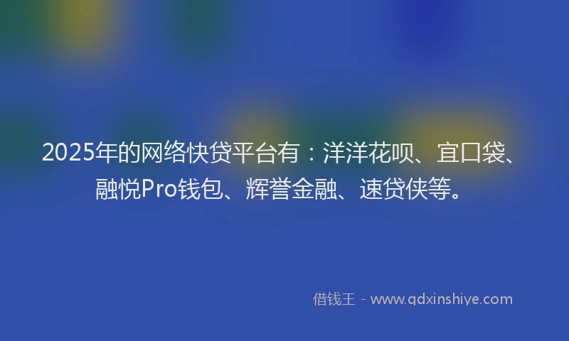 2025年的网络快贷平台有：洋洋花呗、宜口袋、融悦Pro钱包、辉誉金融、速贷侠等。