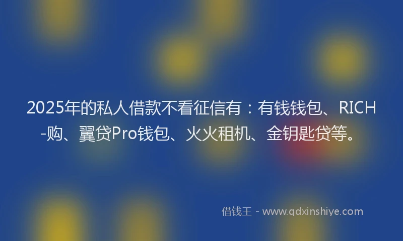 2025年的私人借款不看征信有：有钱钱包、RICH-购、翼贷Pro钱包、火火租机、金钥匙贷等。